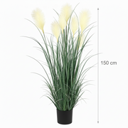 Artificial Plant Ornamental Grass, 150 cm, with 7 Wires, Reed and Grass, Green and White, No Pot
