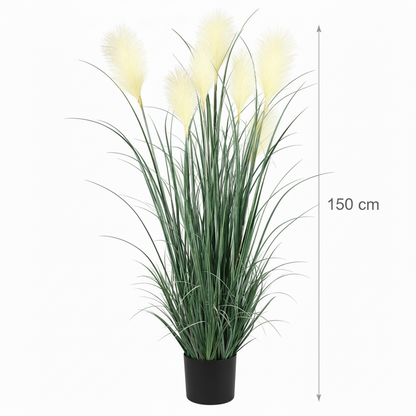 Artificial Plant Ornamental Grass, 150 cm, with 7 Wires, Reed and Grass, Green and White, No Pot