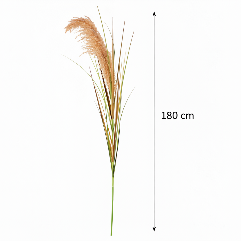 Artificial Plant Ornamental Grass, 180 cm, Reed and Grass, Green and Brown, No Pot