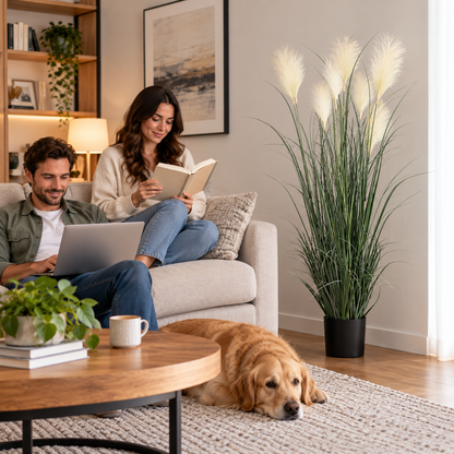 Artificial Plant Ornamental Grass, 180 cm, with 7 Wires, Reed and Grass, Green and White, No Pot