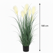 Artificial Plant Ornamental Grass, 180 cm, with 7 Wires, Reed and Grass, Green and White, No Pot