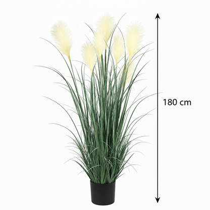 Artificial Plant Ornamental Grass, 180 cm, with 7 Wires, Reed and Grass, Green and White, No Pot