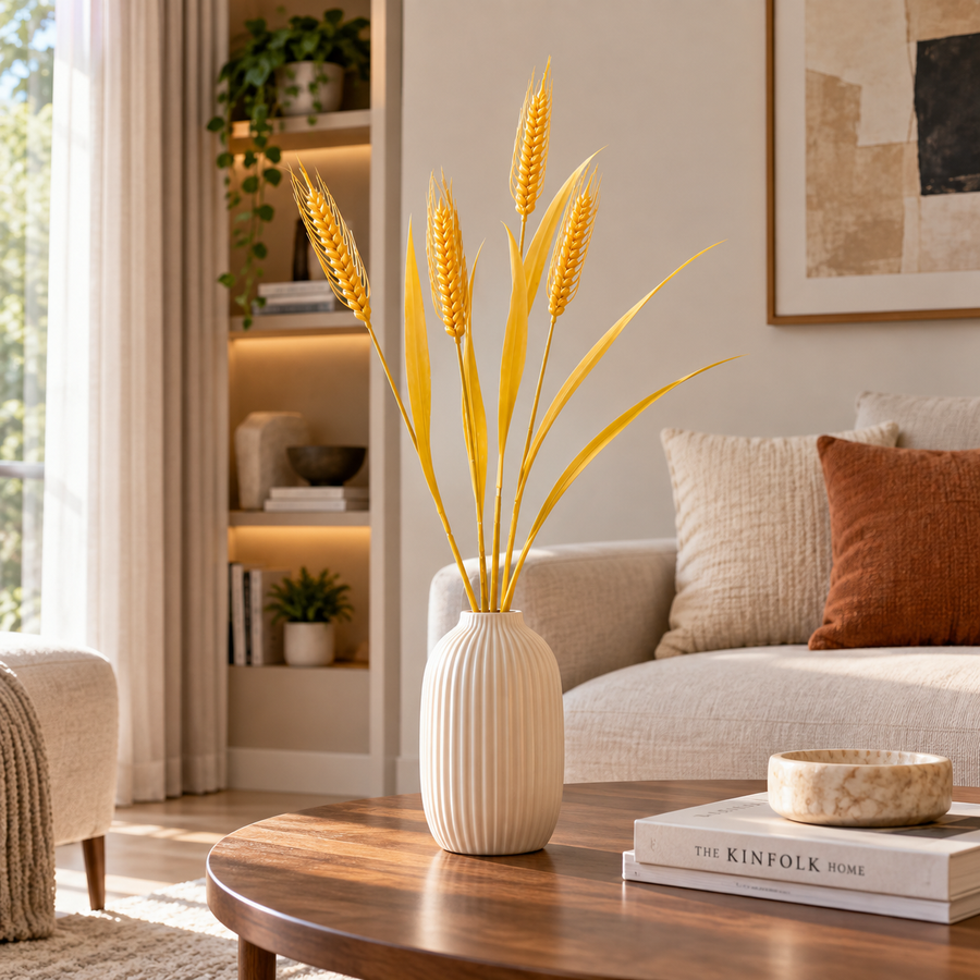 Artificial Plant Ornamental Grass, 83 cm, with 4 Wires, Wheat Spice, Yellow, No Pot