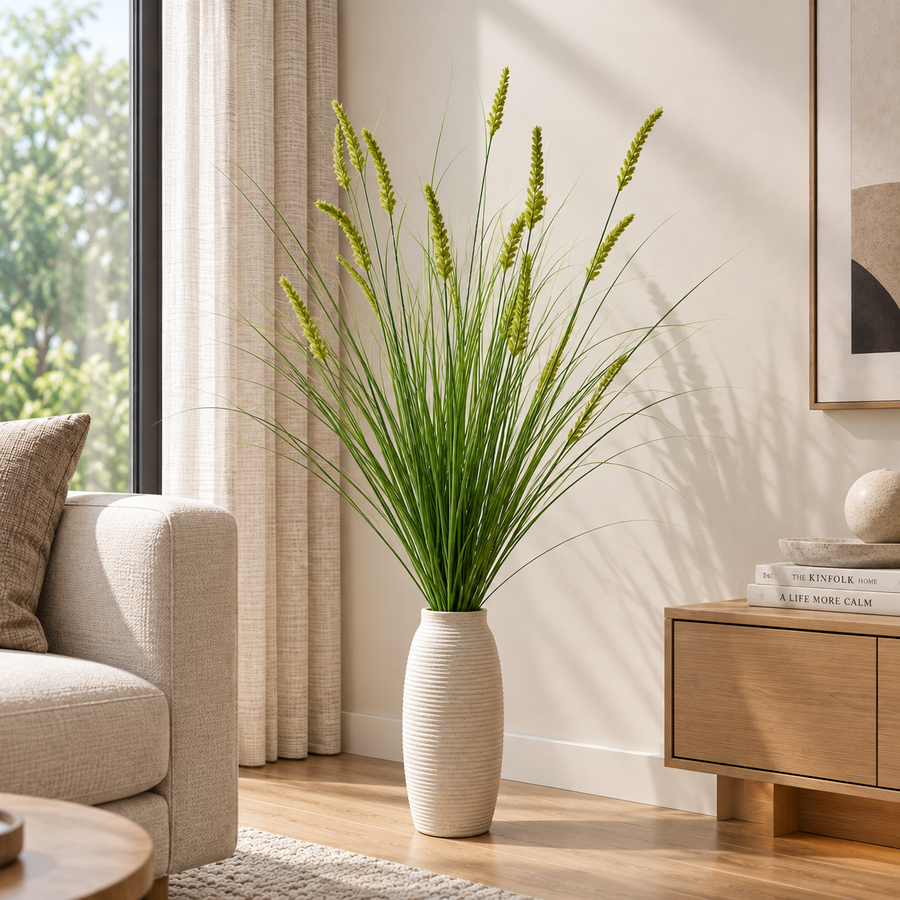 Artificial Fox Tail Type Ornamental Grass Plant, 100 cm, with 12 Spices, Green, No Pot