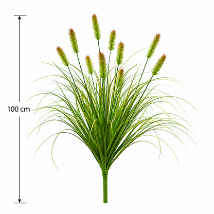 Artificial Fox Tail Type Ornamental Grass Plant, 100 cm, with 12 Spices, Green and Brown, No Pot