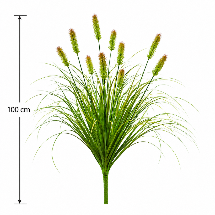 Artificial Fox Tail Type Ornamental Grass Plant, 100 cm, with 12 Spices, Green and Brown, No Pot