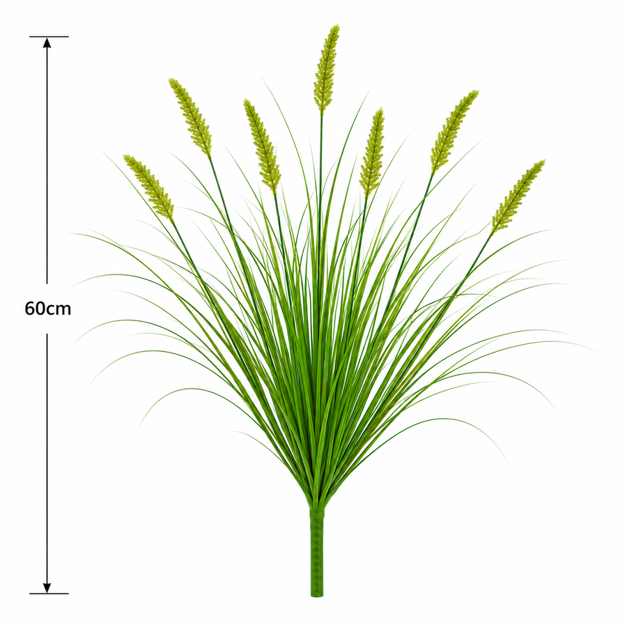 Artificial Fox Tail Type Ornamental Grass Plant, 60 cm, with 7 Spices, Green, No Pot