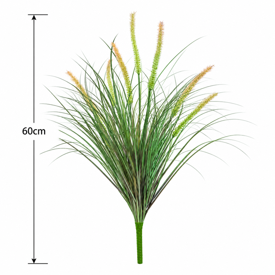 Artificial Fox Tail Type Ornamental Grass Plant, 60 cm, with 7 Spices, Green and Pink, No Pot