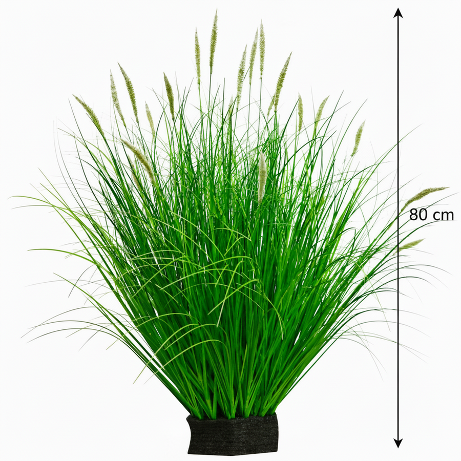 Artificial Foxtail Ornamental Grass Plant, 80 cm, with 33 Spices, Green and White, No Pot