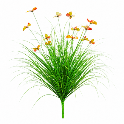 Artificial Butterfly Grass Ornamental Plant, 100 cm, with 13 Flowers, Green and Red, No Pot