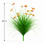 Artificial Butterfly Grass Ornamental Plant, 100 cm, with 13 Flowers, Green and Red, No Pot