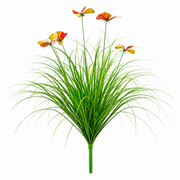 Artificial Butterfly Grass Ornamental Plant, 60 cm, with 5 Flowers, Green and Red, No Pot