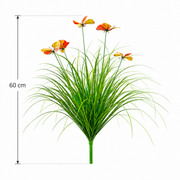 Artificial Butterfly Grass Ornamental Plant, 60 cm, with 5 Flowers, Green and Red, No Pot