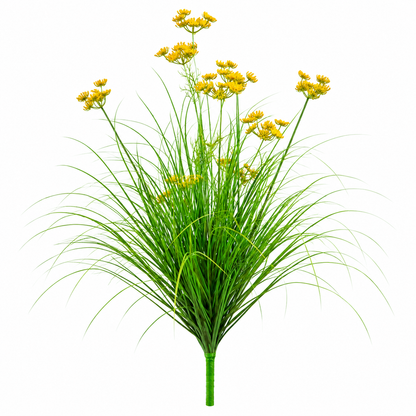 Artificial Plant Ornamental Grass Dill Type, 80 cm, with 9 Flowers, Green and Yellow, No Pot