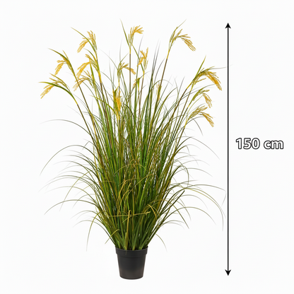 Artificial Plant Ornamental Grass Rice Spice Type, 150cm, with 17 Wires, Green and Yellow, No Pots