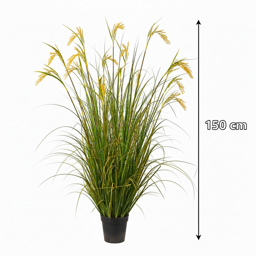 Artificial Plant Ornamental Grass Rice Spice Type, 150cm, with 17 Wires, Green and Yellow, No Pots