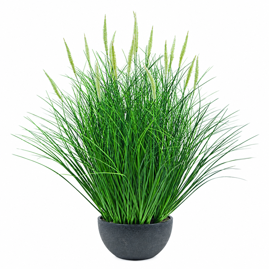 Artificial Plant, Foxtail Potted Ornamental Grass, 61 cm, with 19 Spices, Green and White