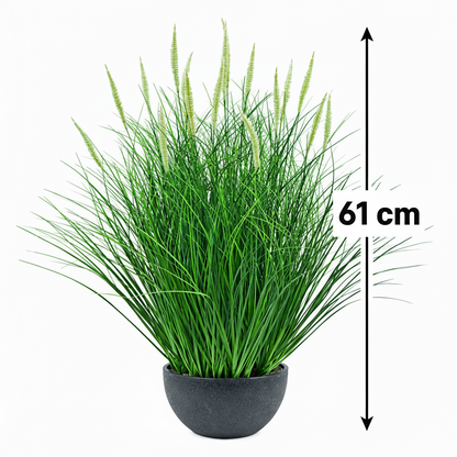 Artificial Plant, Foxtail Potted Ornamental Grass, 61 cm, with 19 Spices, Green and White