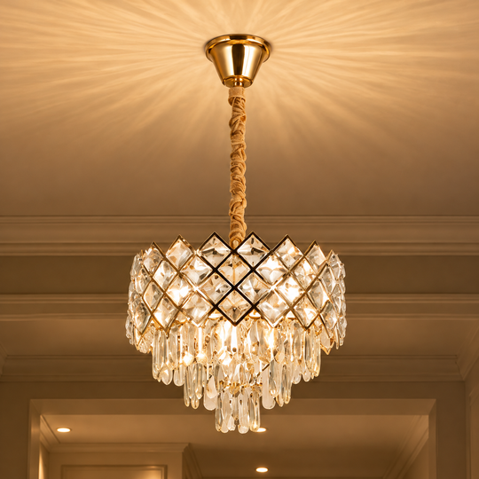 Crystal Chandelier VECTORIA Nobile 5xE14, Diameter 39cm, Gold, Adjustable Height, Metal and Crystal