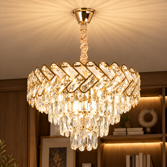 Crystal Chandelier VECTOR Magno 8xE14, Diameter 58cm, Shiny Gold, Adjustable Height, Metal and Crystal