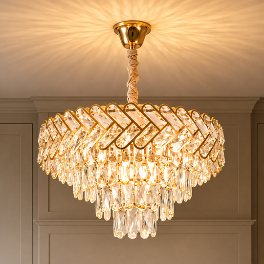 Crystal Chandelier VECTOR Elegance 8xE14, Diameter 48cm, Shiny Gold, Adjustable Height, Metal and Crystal