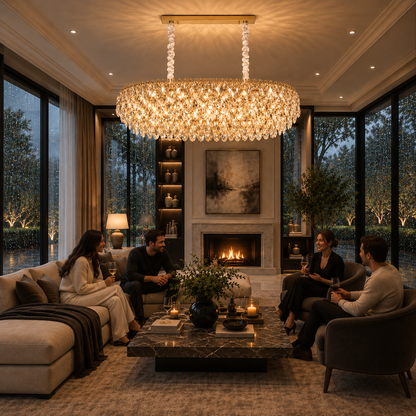 ERDENET Supremo Crystal Chandelier, 12xE14, 92x38x36 cm, Metal and Crystal, Shiny Gold, Adjustable Height