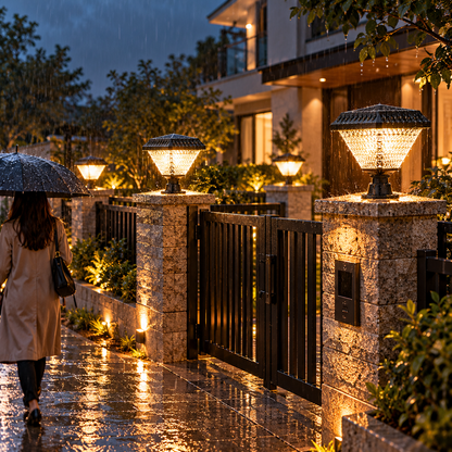 LED Solar Lamp for Outdoor Pole KATTAKURGAN, 8W, Warm/Cold/Neutral Light + RGB, Square Shape, Aluminum, Black, Dimmable
