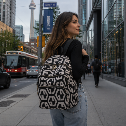 BUKHARA Travel Business Backpack, 28x15x35 cm, Oxford, Black and White