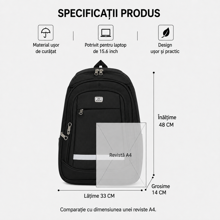Rucsac Travel Business SHAKI, 48x33x14 cm, Oxford, Negru