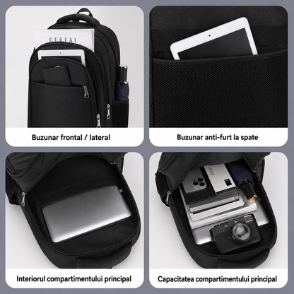 Rucsac Travel Business TALOYOAK, 47x33x15 cm, Oxford, Negru si Albastru