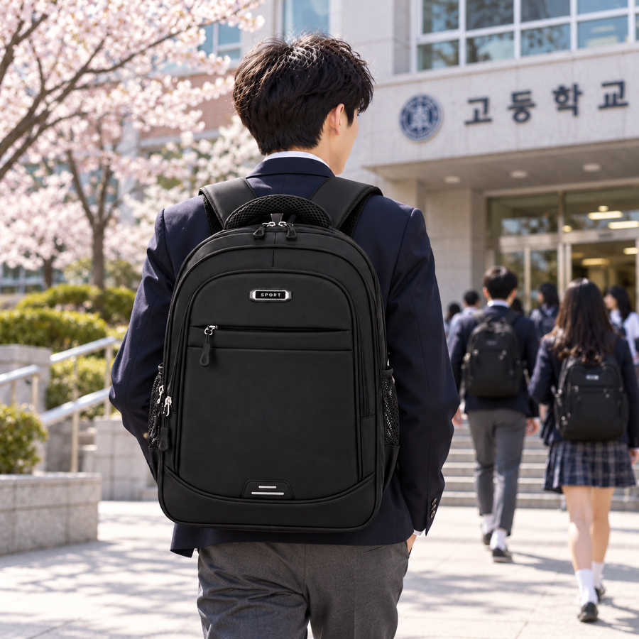 Rucsac de Scoala BOYSUN, 47x32x14 cm, Oxford, Negru si Alb