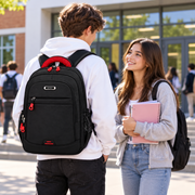 Rucsac de Scoala BOYSUN, 47x32x14 cm, Oxford, Negru si Rosu