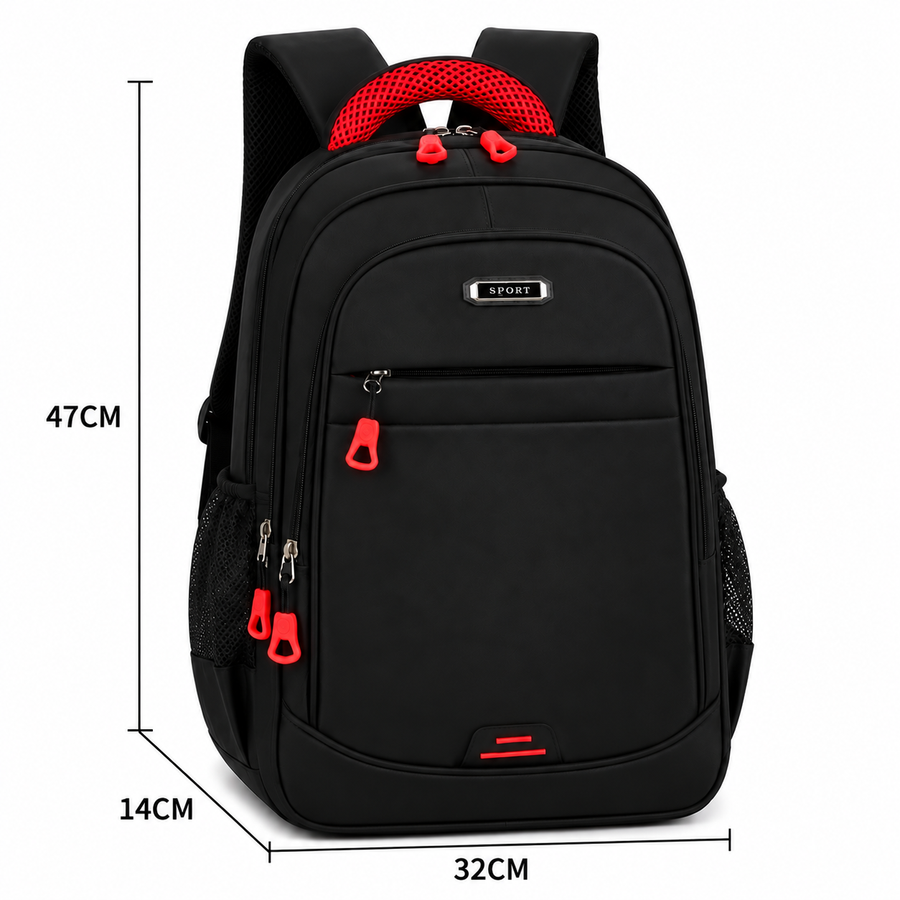 Rucsac de Scoala BOYSUN, 47x32x14 cm, Oxford, Negru si Rosu