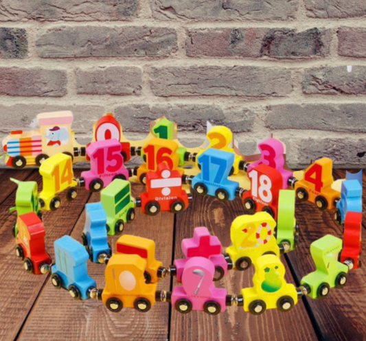 Magnetic Train Educational Game with Multicolored Letters and Animals, 27 Pieces, Wood