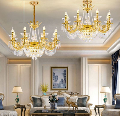 Crystal Chandelier Regalis 11x E14, Diameter 85cm, Shiny Gold, Adjustable Height, Metal and Crystal