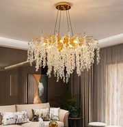WALTZ Cascade Crystal Chandelier, 9x G9, Gold, 80cm, Adjustable Height