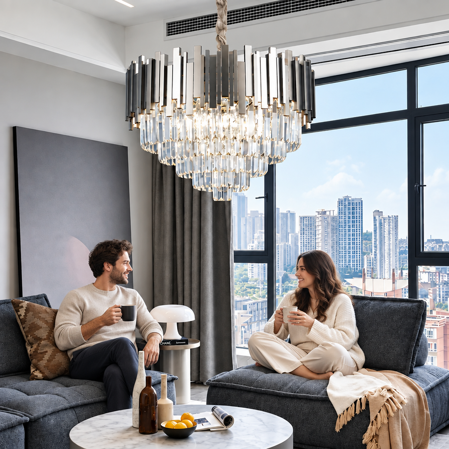 BLOIS Magno Crystal Chandelier, 8x E14, Diameter 60cm, Shiny Chrome, Adjustable Height