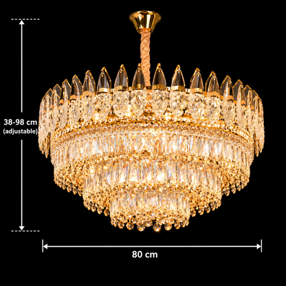 Crystal Chandelier MAJESTIC Regalis 21x E14, Diameter 80cm, Shiny Gold, Adjustable Height
