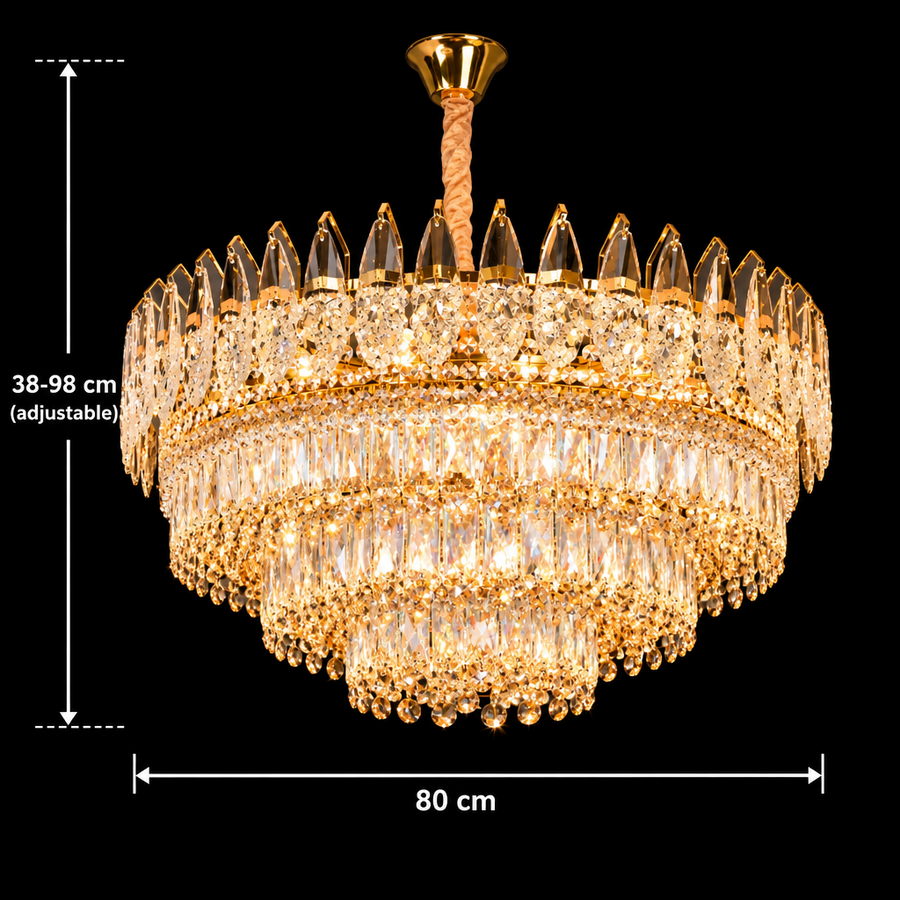 Crystal Chandelier MAJESTIC Regalis 21x E14, Diameter 80cm, Shiny Gold, Adjustable Height