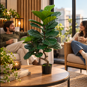 Artificial Ficus Tree Plant, 2 Branches, 67 cm, Green, with Pot