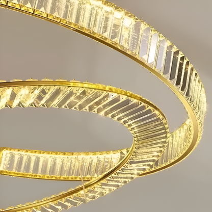 LED Chandelier PRISM Regal, Gold, Metal and Crystal, Dimmable, Adjustable Height, Elegant Design, Cold/Warm/Neutral Light