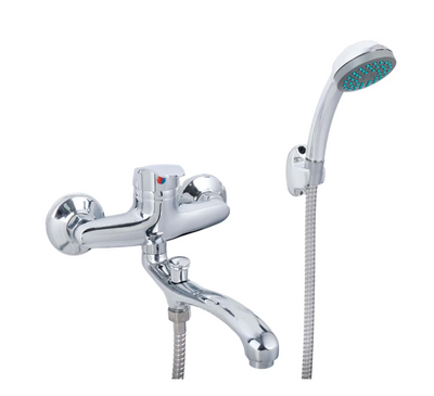 Glossy Chrome Bathtub Faucet - Complete Set with 25cm Swivel Spout, Faucet, Hose and Eccentrics Included