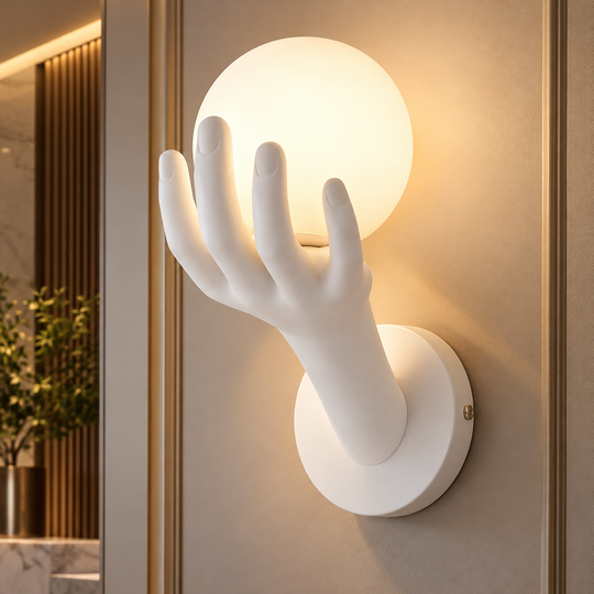 Decorative LED wall lamp MANO, 15x30cm, 1xE27, Glass and Resin, White