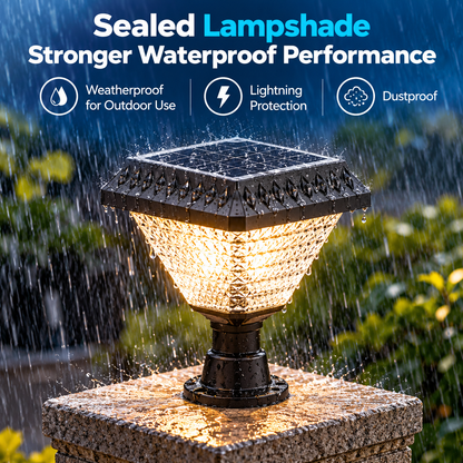 LED Solar Lamp for Outdoor Pole KATTAKURGAN, 8W, Warm/Cold/Neutral Light + RGB, Square Shape, Aluminum, Black, Dimmable