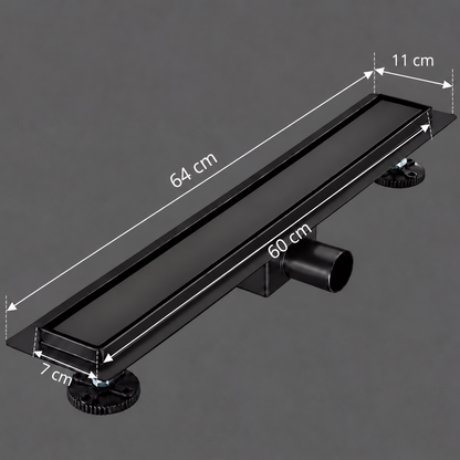 Floor Gutter Type Siphon 7 x 60 cm, Stainless Steel 304, Black