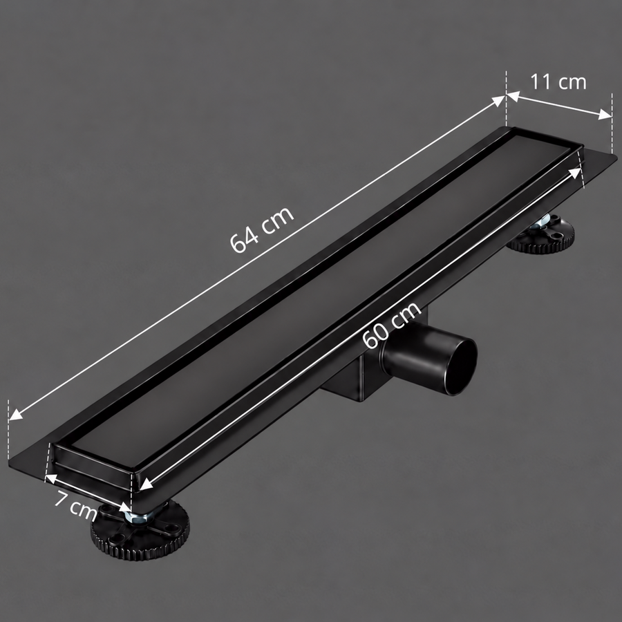 Floor Gutter Type Siphon 7 x 60 cm, Stainless Steel 304, Black