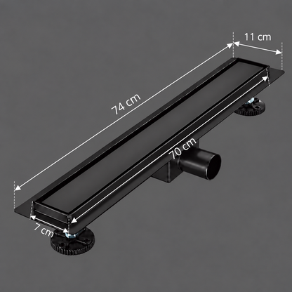 Floor Gutter Type Siphon 7 x 70 cm, Stainless Steel 304, Black