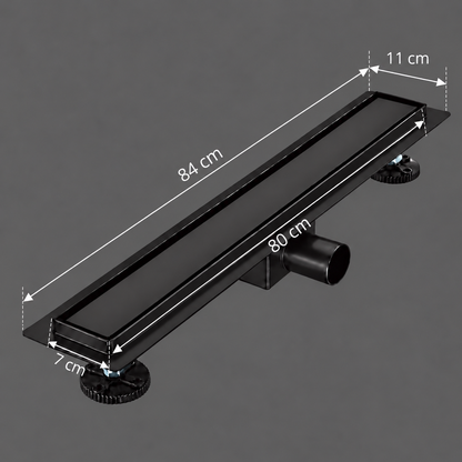 Floor Gutter Type Siphon 7 x 80 cm, Stainless Steel 304, Black