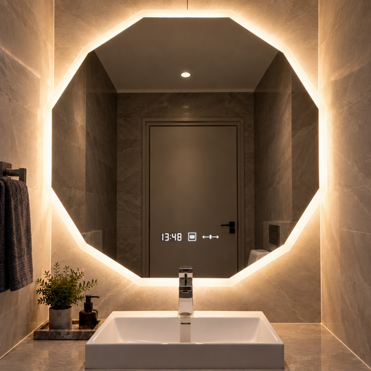 LED mirror 70cm, POLIGON MotionGlow Marcello sensor, De-fogging system, Clock & Thermometer, Dimabila 084