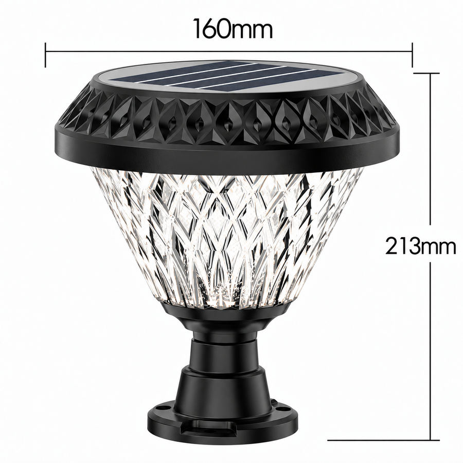 LED Solar Lamp for Outdoor Pole KATTAKURGAN, 8W, Warm/Cold/Neutral Light + RGB, Round Shape, Aluminum, Black, Dimmable